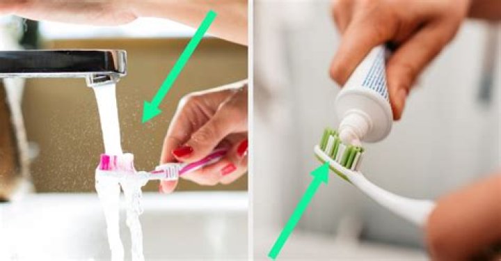 Should you put water on toothbrush before or after toothpaste?