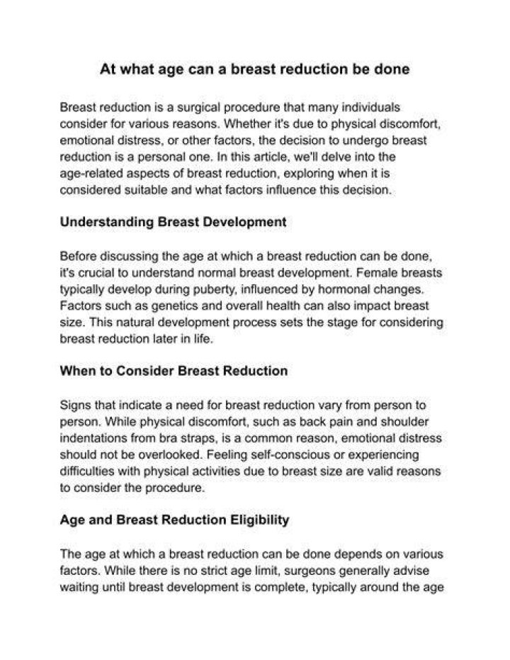 What is a good age for breast reduction?