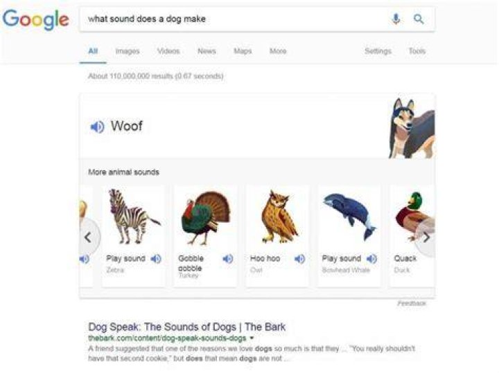What sound does a dog make Google Easter egg?